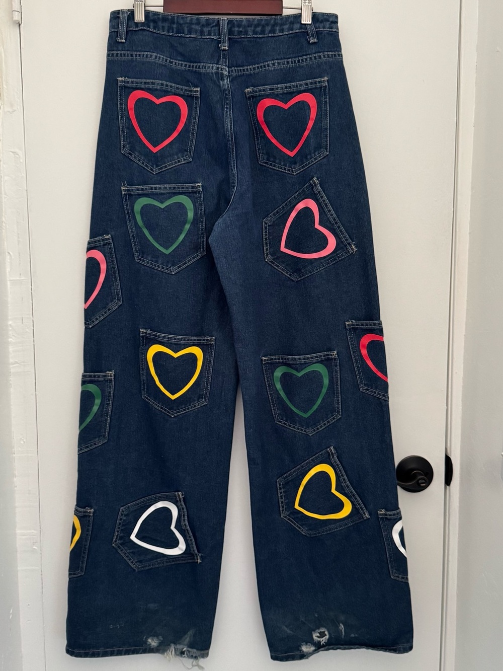 SHEIN Dark Blue Wide-Leg Jeans with Multicolor Heart Patches - Picture 2 of 11